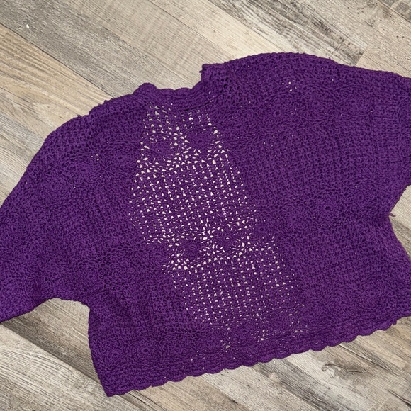 💯 Cotton, Crocheted Purple Women's Sweater - Picture 8 of 8